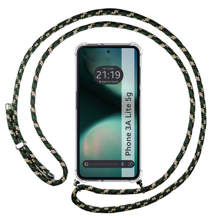 Funda Colgante Transparente para Nothing Phone 3a Lite 5G con Cordon Verde / Dorado
