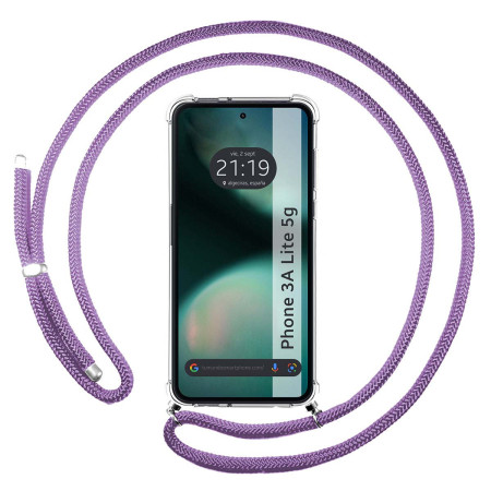 Funda Colgante Transparente para Nothing Phone 3a Lite 5G con Cordon Morado
