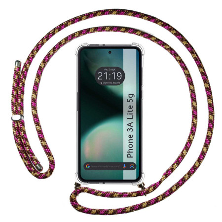 Funda Colgante Transparente para Nothing Phone 3a Lite 5G con Cordon Rosa / Dorado