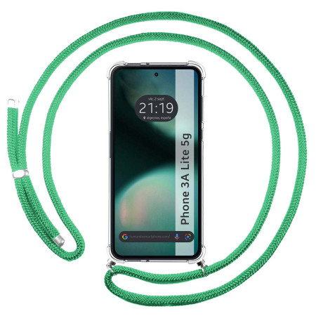 Funda Colgante Transparente para Nothing Phone 3a Lite 5G con Cordon Verde Agua