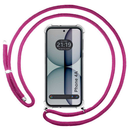 Funda Colgante Transparente para Nothing Phone 4a 5G con Cordon Rosa Fucsia