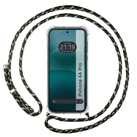 Funda Colgante Transparente para Nothing Phone 4a Pro 5G con Cordon Verde / Dorado