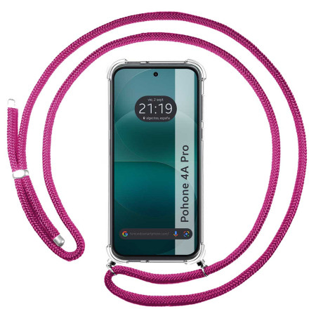 Funda Colgante Transparente para Nothing Phone 4a Pro 5G con Cordon Rosa Fucsia
