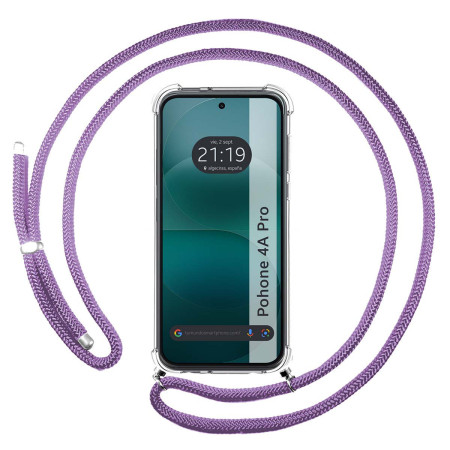 Funda Colgante Transparente para Nothing Phone 4a Pro 5G con Cordon Morado