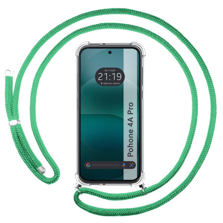 Funda Colgante Transparente para Nothing Phone 4a Pro 5G con Cordon Verde Agua