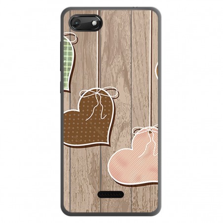 Funda Gel Tpu para Wiko Harry2 diseño Corazones Madera Dibujos