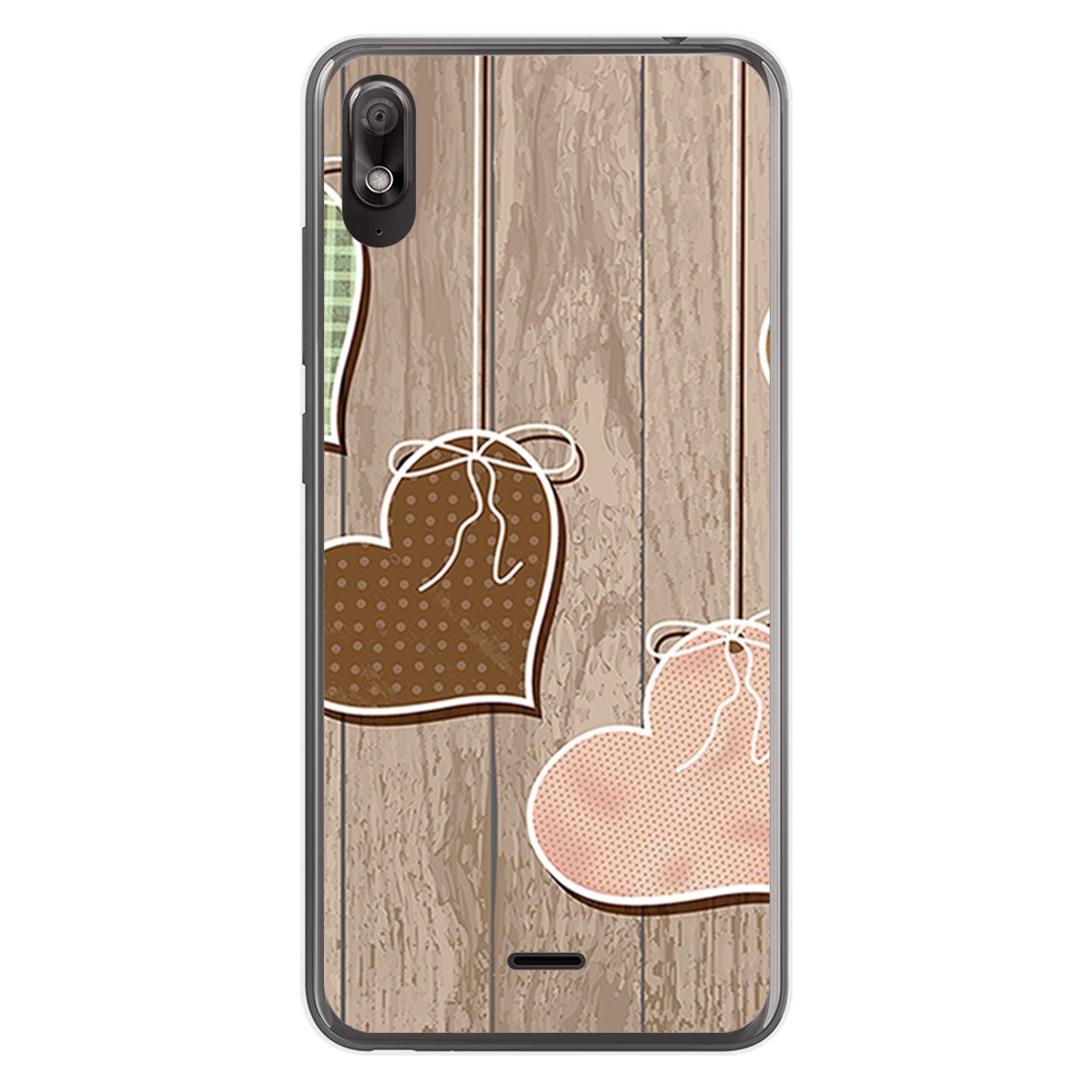Funda Gel Tpu para Wiko View2 Go diseño Corazones Madera Dibujos