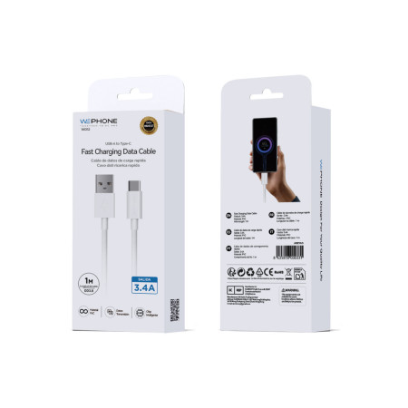 Cable de Carga Rápida Wephone WD12 USB-A a USB-C – 3.4A / 1 Metro Blanco