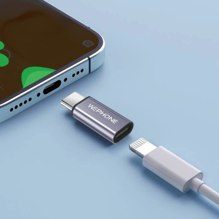 Adaptador de Datos Wephone WG13 – USB Type-C (Macho) a Lightning (Hembra) con Cuerpo Metálico