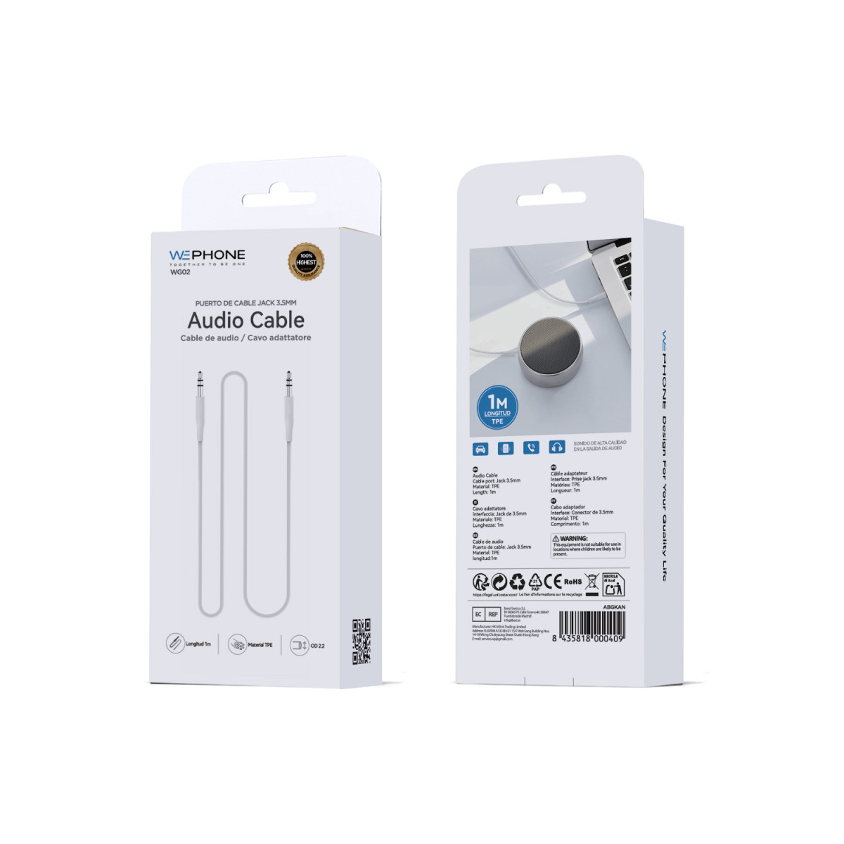 Cable Auxiliar Wephone WG02 – Jack 3.5 mm a...