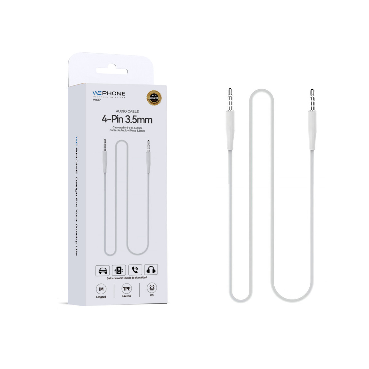 Cable Auxiliar Wephone WG17 – Jack 4-Polos 3,5...