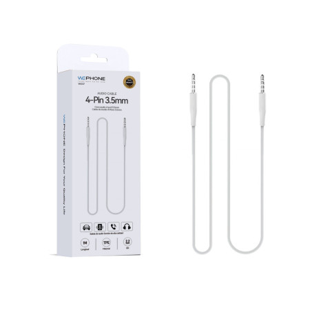 Cable Auxiliar Wephone WG17 – Jack 4-Polos 3,5 mm (1 m) Blanco para Audio y Micrófono