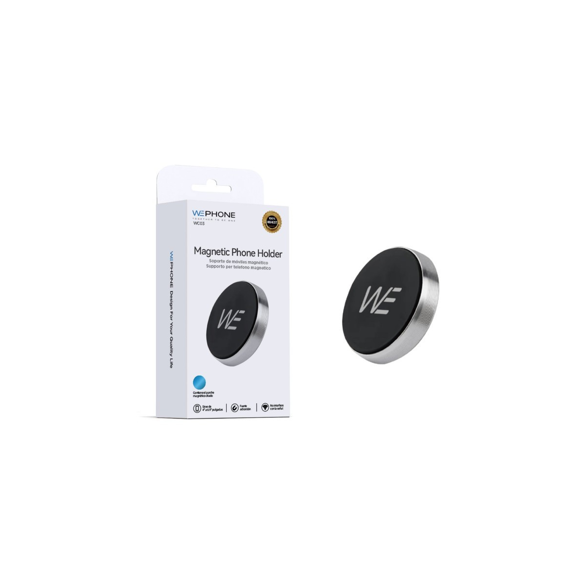 Soporte Magnético Adhesivo Wephone WC03 – Aleación de Aluminio,Compacto,Plata