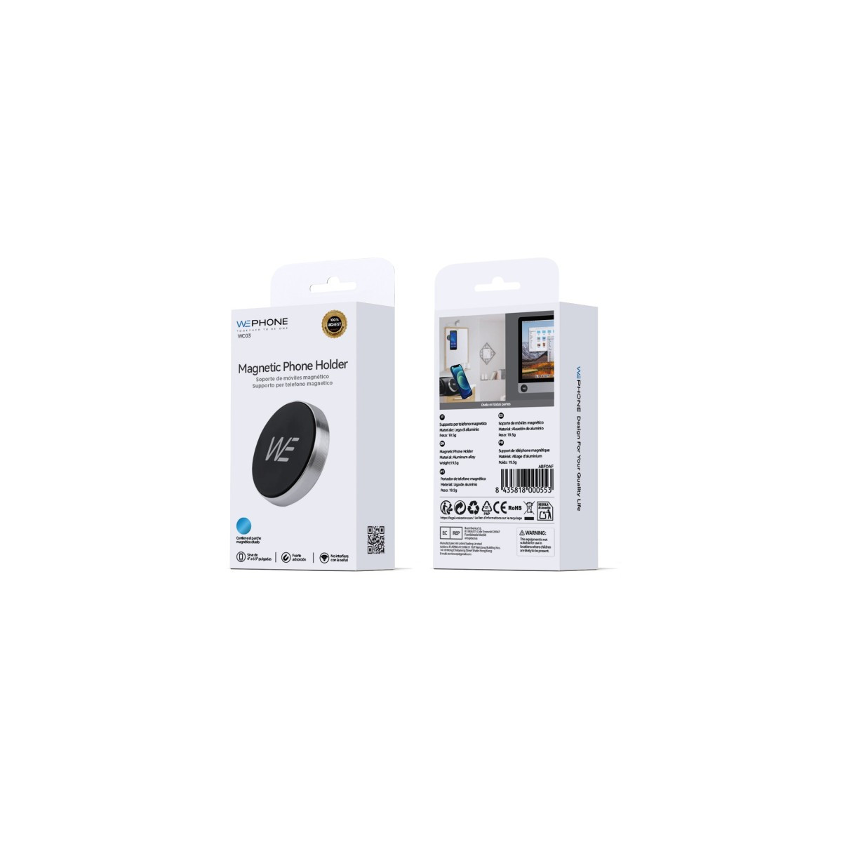 Soporte Magnético Adhesivo Wephone WC03 – Aleación de Aluminio,Compacto,Plata