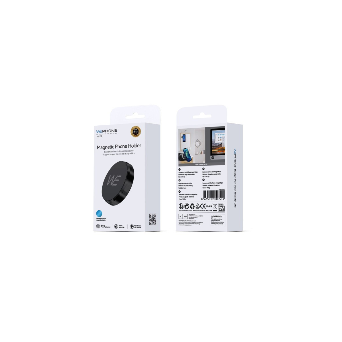 Soporte Magnético Adhesivo Wephone WC03 – Aleación de Aluminio,Compacto,Negro