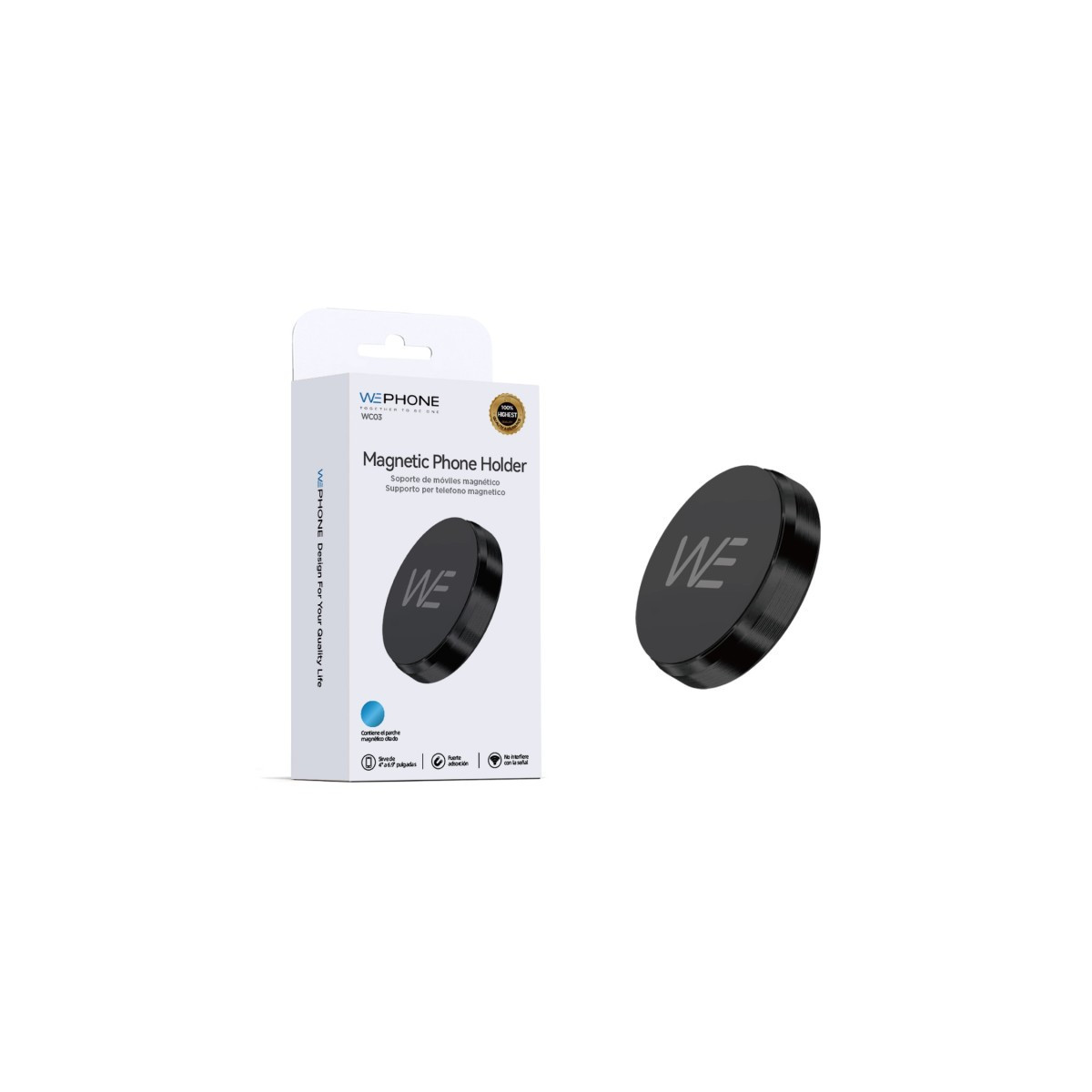 Soporte Magnético Adhesivo Wephone WC03 – Aleación de Aluminio,Compacto,Negro
