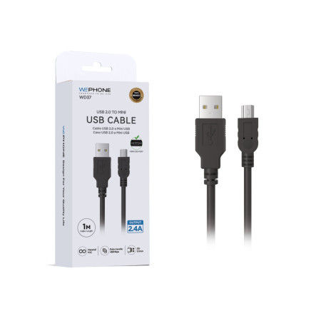 Cable USB 2.0 a Mini USB Wephone WD37 – 1 Metro,Salida 2.4A y Transferencia de Datos de 480 Mbps