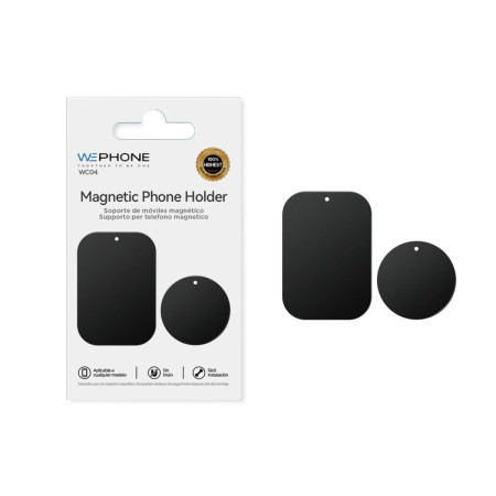 Placas Metálicas Adhesivas Wephone WC04 – Pack Circular y Rectangular,Adhesivo 3M,Negro