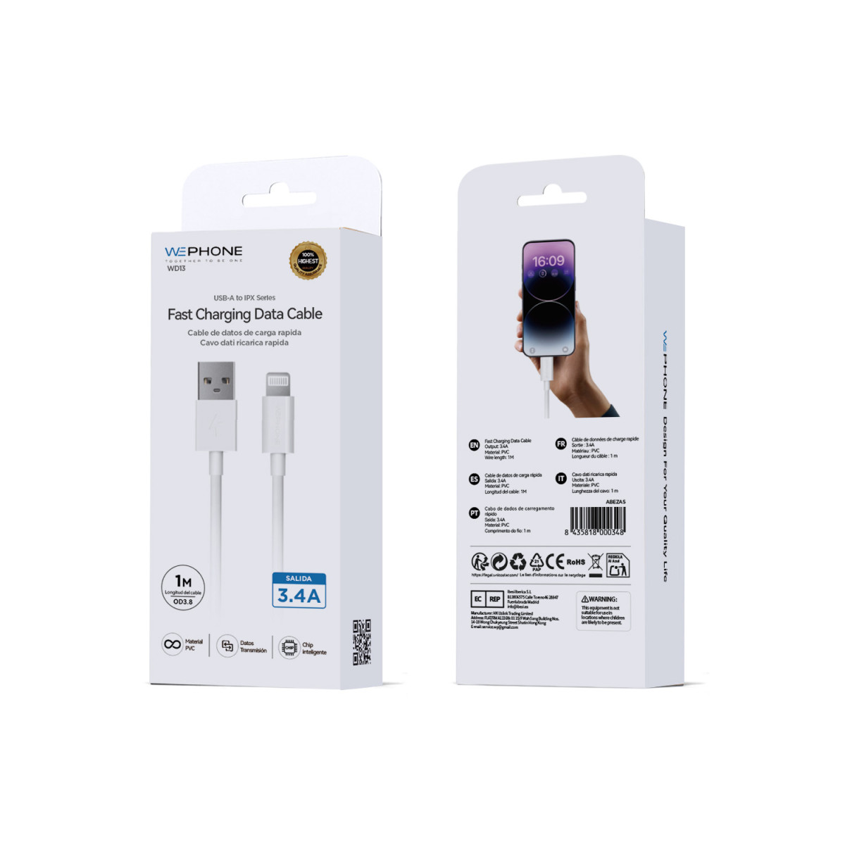 Cable de Carga Rápida Wephone WD13 USB-A a...