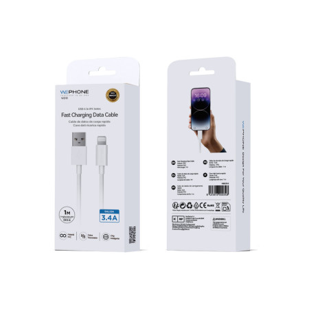 Cable de Carga Rápida Wephone WD13 USB-A a Lightning – 3.4A / 1 Metro Blanco