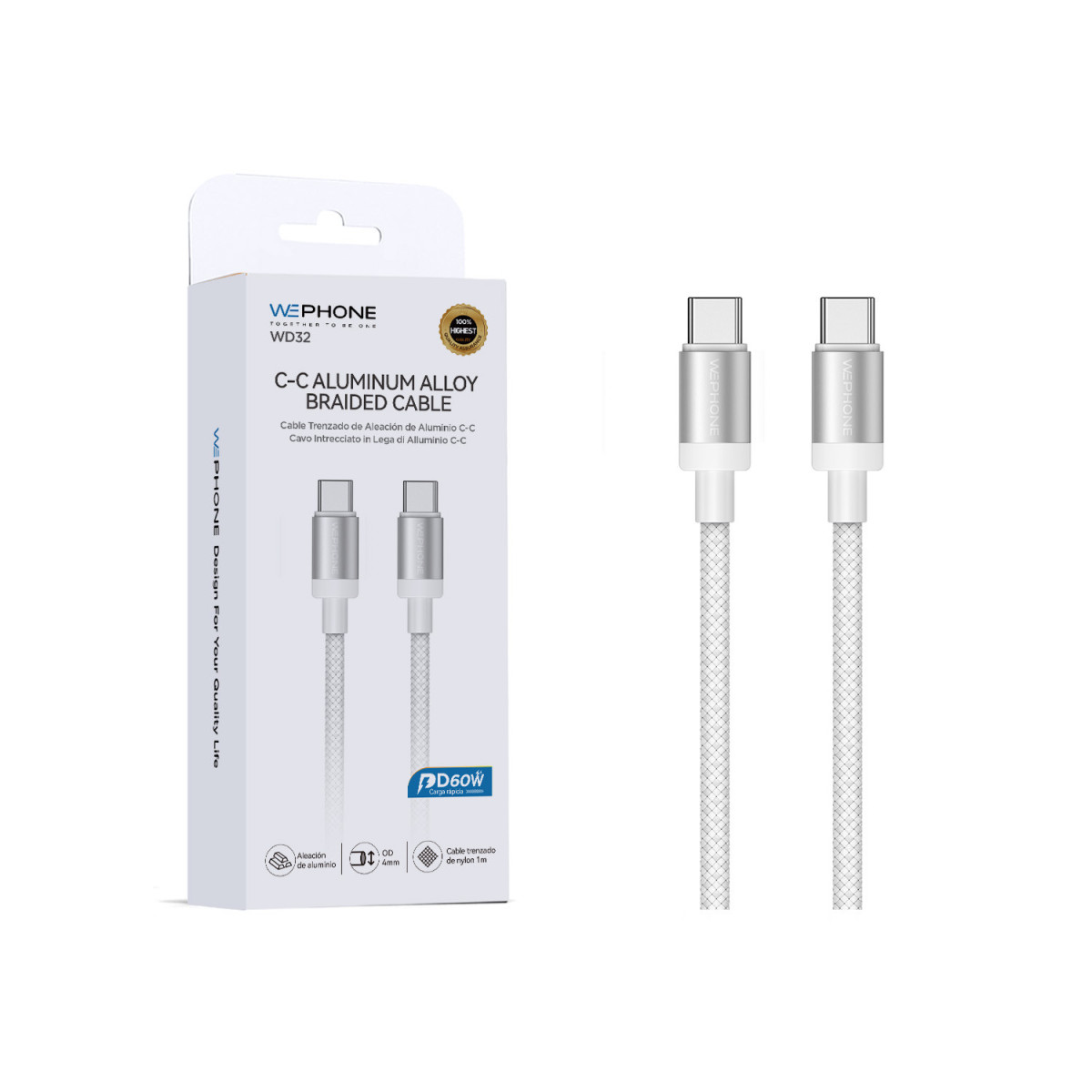 Cable de Carga y Datos Wephone WD32 – USB-C a...