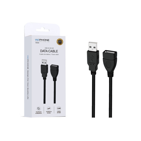 Cable de Extensión USB Wephone WG08 – USB 2.0 (A Macho a A Hembra) de 1.5 Metros Negro