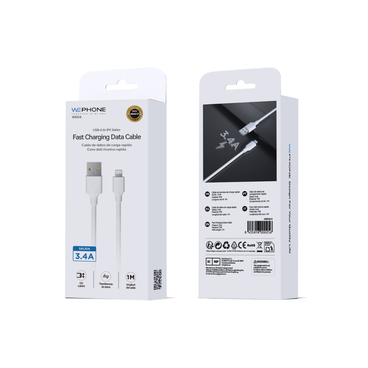 Cable de Carga Rápida Wephone WD04 USB-A a...
