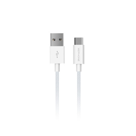Cable de Carga Rápida Wephone WD10 USB-A a USB-C – 60W / 1 Metro Blanco Trenzado
