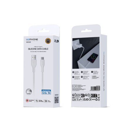 Cable de Silicona USB-A a USB-C WD101 - 3.4A Carga Rápida y Datos (1m)