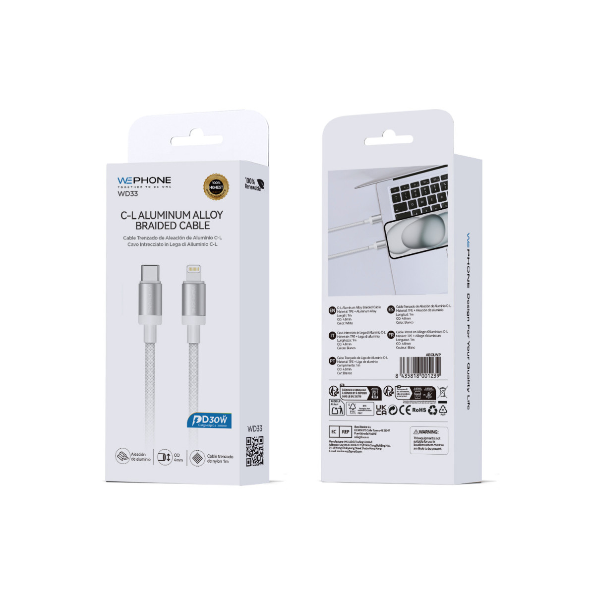 Cable de Carga y Datos Wephone WD33 – USB-C a...