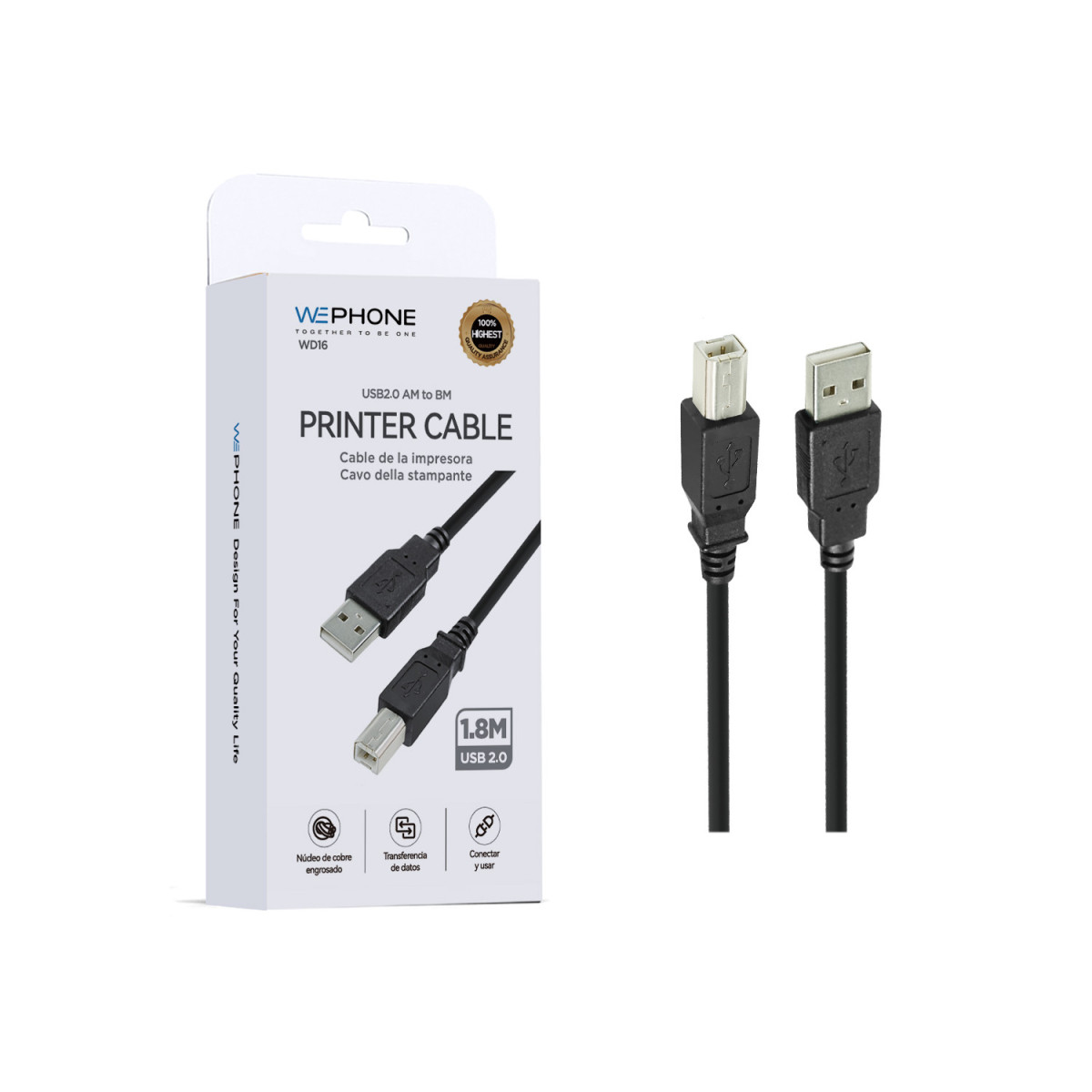 Cable de Impresora Wephone WD16 USB-A a USB-B –...