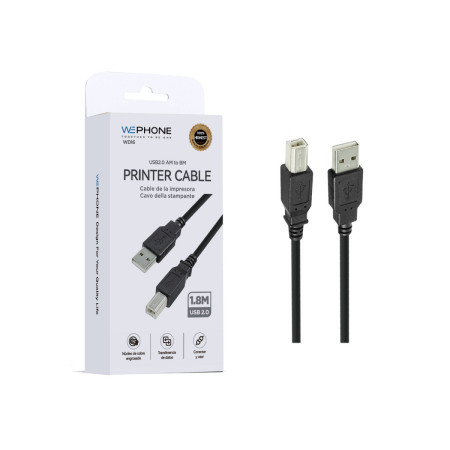 Cable de Impresora Wephone WD16 USB-A a USB-B – 1.8 Metros Negro