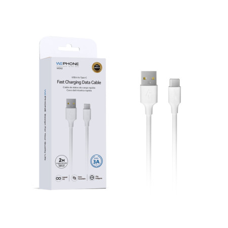 Cable de Carga Rápida Wephone WD02 USB-A a USB-C – 3A / 2 Metros Blanco