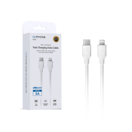 Cable de Carga Rápida Wephone WD09 USB-C a Lightning – PD 30W / 1 Metro Blanco