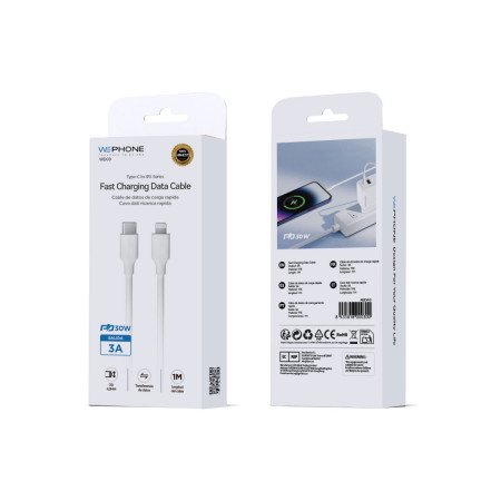 Cable de Carga Rápida Wephone WD09 USB-C a Lightning – PD 30W / 1 Metro Blanco