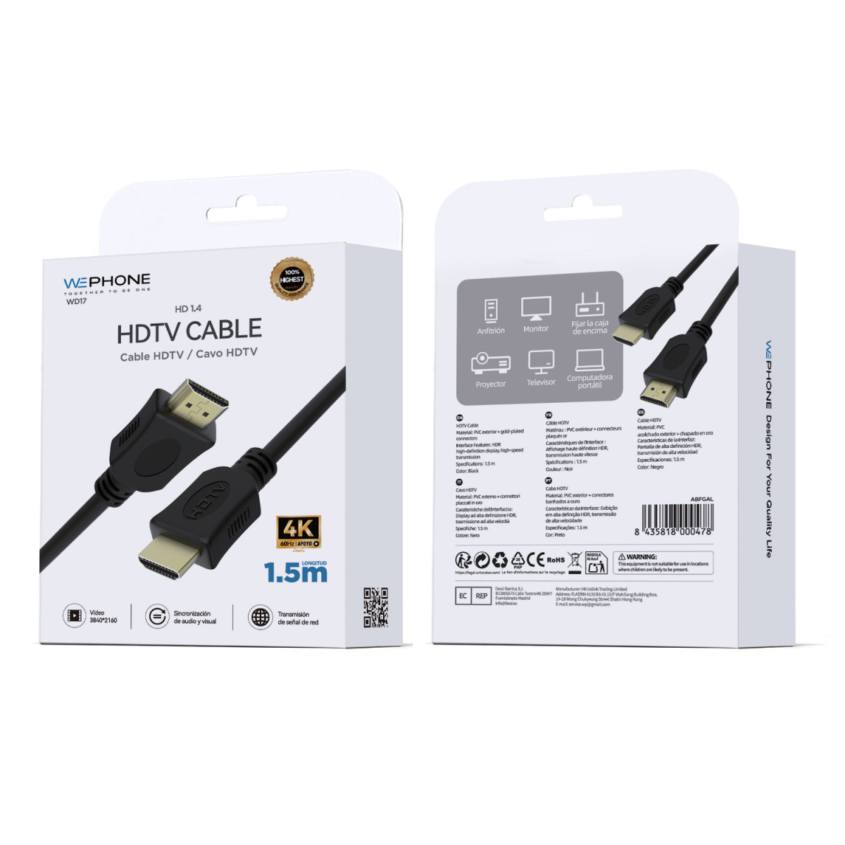 Cable de Vídeo y Audio Wephone WD17 – HDMI 1.4...