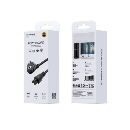 Cable de Alimentación Europeo Wephone WD20 – Tipo Trébol (C5) de 1.5 Metros con Enchufe "Flor de Ciruelo"