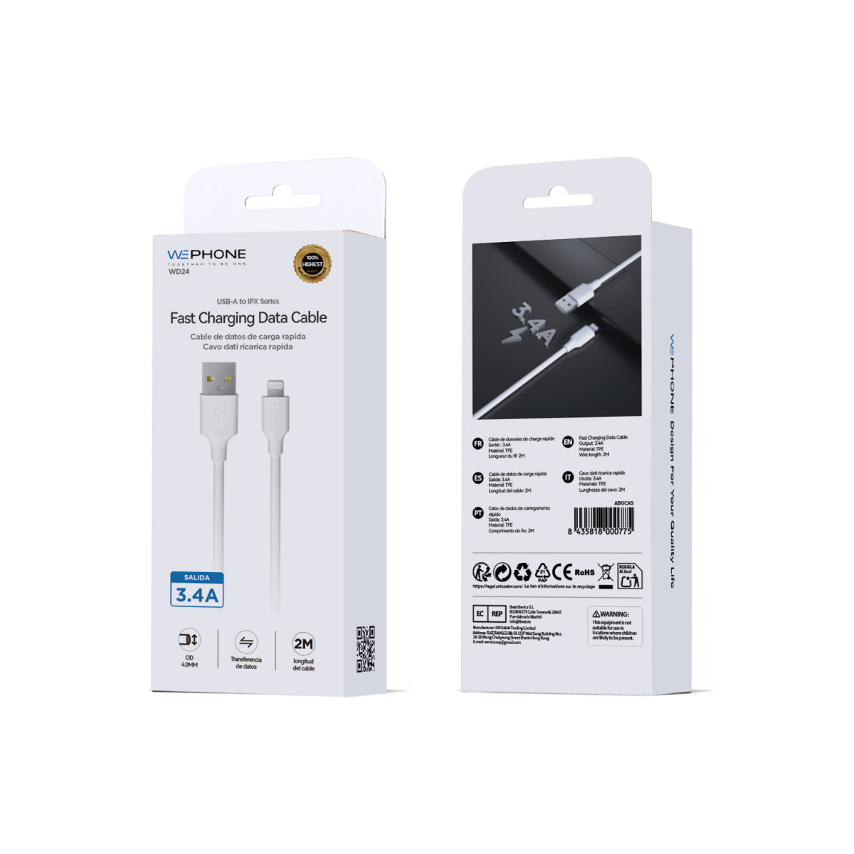 Cable de Carga Rápida Wephone WD24 USB-A a...