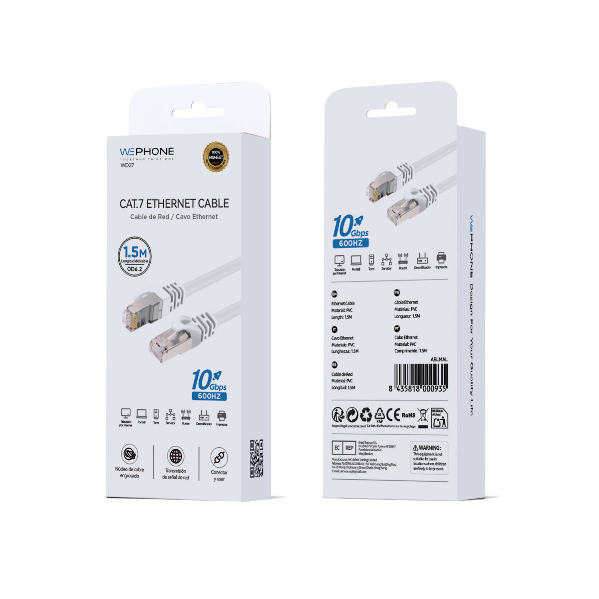 Cable de Red Ethernet Wephone WD27 – CAT.7 de...