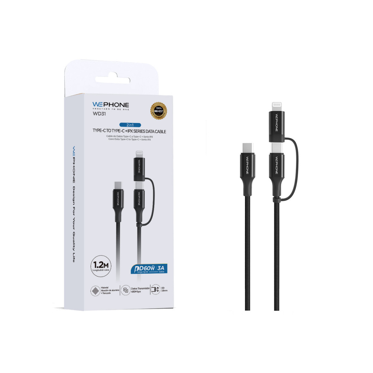 Cable de Carga y Datos Wephone WD31 2-en-1 –...