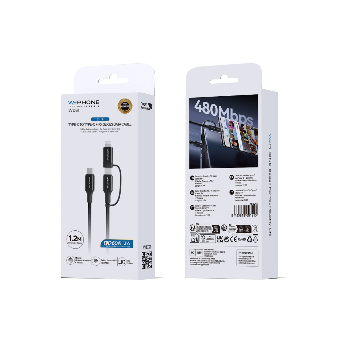 Cable de Carga y Datos Wephone WD31 2-en-1 –...