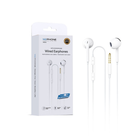 Auriculares con Cable Wephone WE03 – Conector Jack 3.5mm con Control de Volumen Blanco