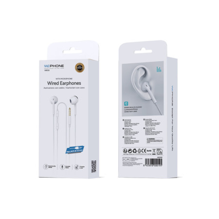 Auriculares con Cable Wephone WE03 – Conector Jack 3.5mm con Control de Volumen Blanco
