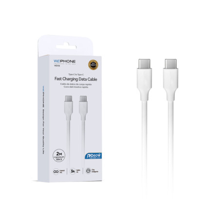 Cable de Carga Rápida Wephone WD06 USB-C a USB-C – PD 60W / 2 Metros Blanco