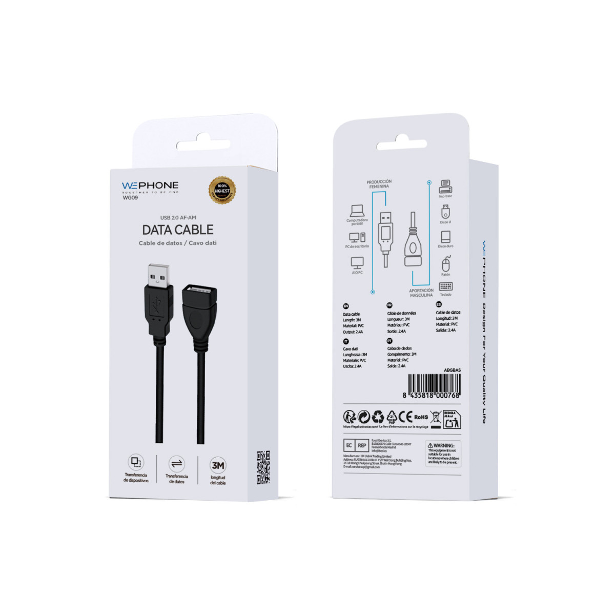 Cable Alargador USB Wephone WG09 – USB 2.0 (A...