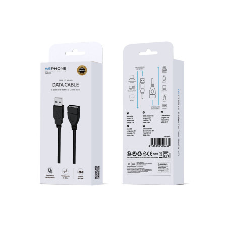 Cable Alargador USB Wephone WG09 – USB 2.0 (A Macho a A Hembra) de 3 Metros Negro