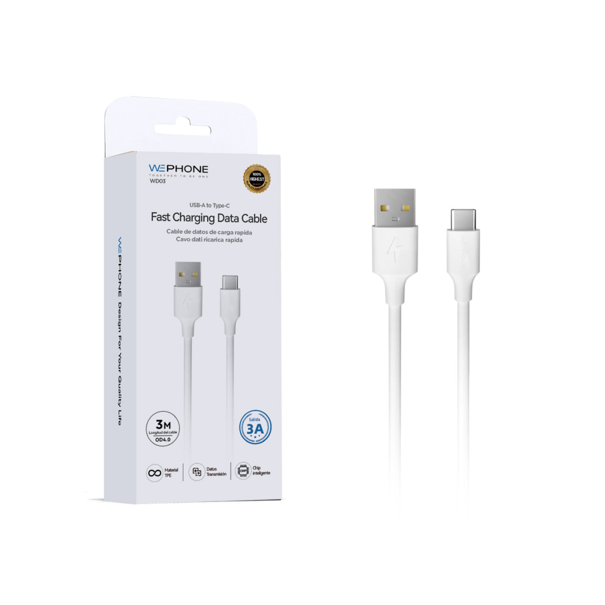 Cable de Carga Rápida Wephone WD03 USB-A a...
