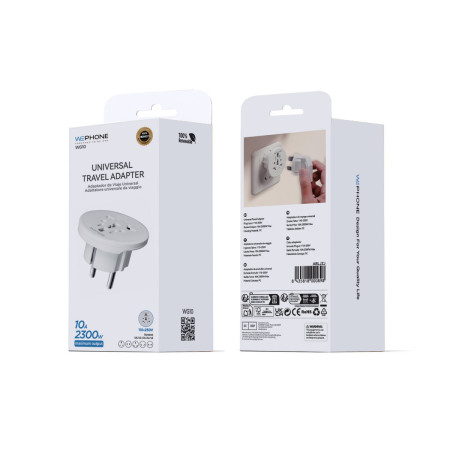Adaptador de Viaje Universal Wephone WG10 – Entrada Multiestándar a Salida EU (10A / 2300W)