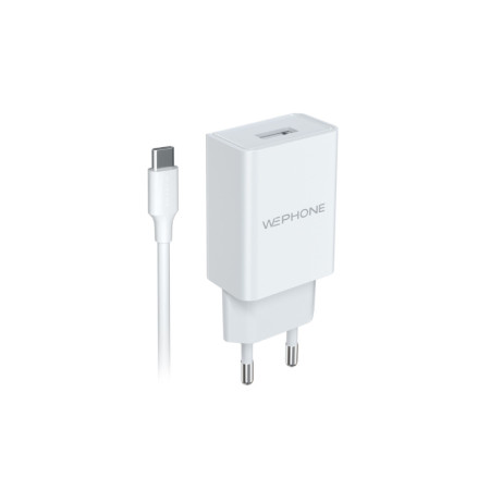 kit Cargador de Pared Wephone WA02 USB-A 12W + Cable USB-C 1m Blanco