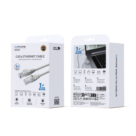 Cable de Red Ethernet Wephone WD35 Cat.6 – 5 Metros,1Gbps / 250MHz con Estructura Cross Skeleton